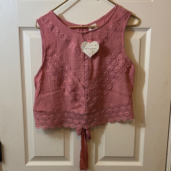 Self Esteem Tops - Self Esteem Dusty Rose Lace-Trim Tie-Front Camisole